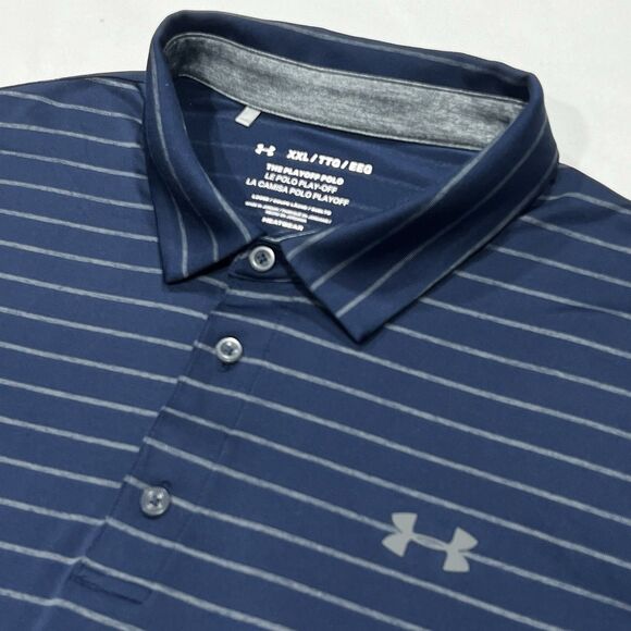 Under Armour Men Blue Striped Playoff Polo Shirt Performance Golf Activewear 2XL - Picture 1 of 8